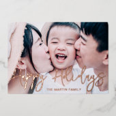 Chique zwart botanische volledige foto kerst folie feestdagenkaart (Voorkant)