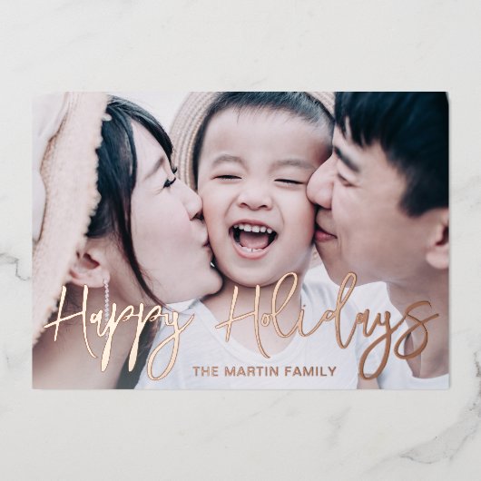 Chique zwart botanische volledige foto kerst folie feestdagenkaart (Voorkant)