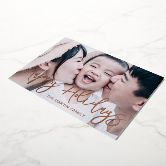 Chique zwart botanische volledige foto kerst folie feestdagenkaart (Gedraaid)