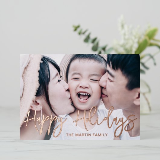 Chique zwart botanische volledige foto kerst folie feestdagenkaart (Staand Voorkant)