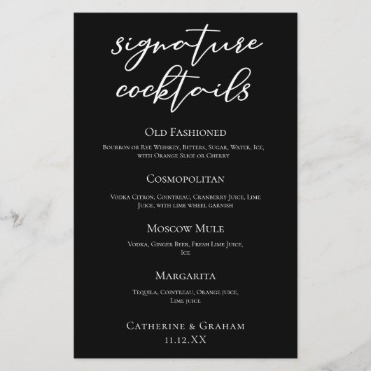 Chique Zwart Bruiloft Handtekening Cocktails Bar M (Voorkant)