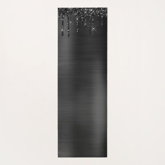 Chique Zwart Dripping Glitter Monogram Wit Naam Yogamat (Achterkant)