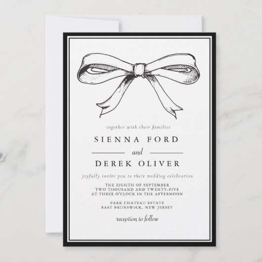 Chique zwart elegante hand getekende boog bruiloft kaart (Voorkant)