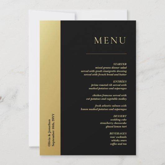 Chique zwart en glanzend gouden huwelijkstafel Men Kaart (Voorkant)