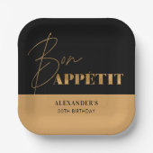 Chique Zwart en Goud Bon Appétit Script Verjaardag Papieren Bordje (Voorkant)