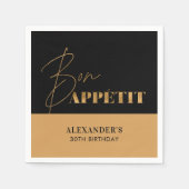 Chique Zwart en Goud Bon Appétit Script Verjaardag Servet (Voorkant)