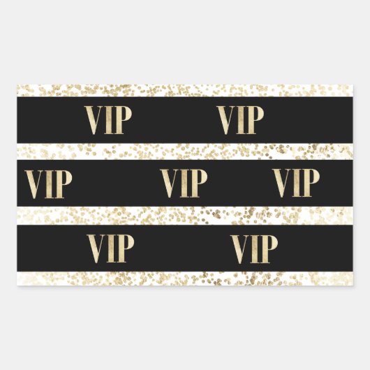 Chique zwart en goud confetti streep VIP Rechthoekige Sticker (Voorkant)