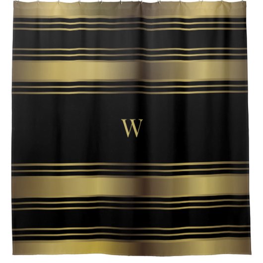 Chique zwart en goud strepen monogram douchegordijn (Voorkant)
