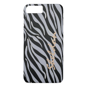 Chique zwart en grijs zebraprint monogram iPhone 8/7 plus hoesje