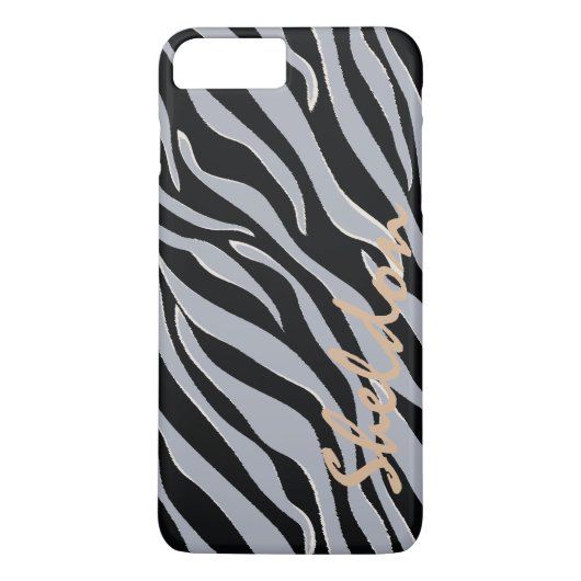 Chique zwart en grijs zebraprint monogram Case-Mate iPhone case (Achterkant)