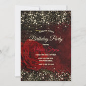 Chique zwart en rood en goud bloem glitter monogra kaart (Voorkant)