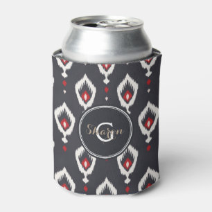 Chique zwart en rood ikat tribal patroon monogram blikjeskoeler