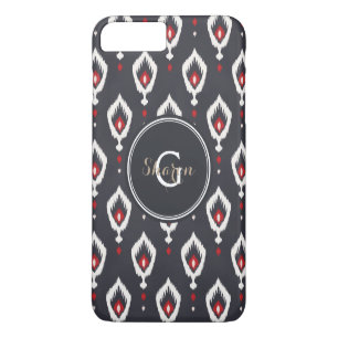 Chique zwart en rood ikat tribal patroon monogram iPhone 8/7 plus hoesje