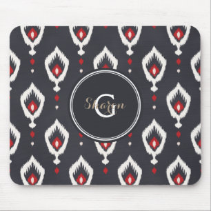 Chique zwart en rood ikat tribal patroon monogram muismat