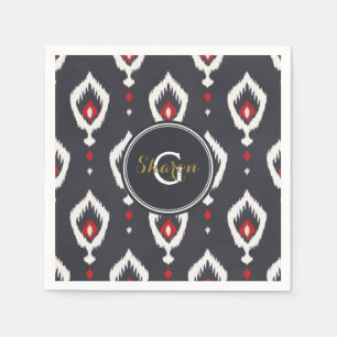 Chique zwart en rood ikat tribal patroon monogram servetten