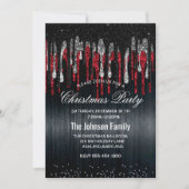 Chique zwart en rood zilver glitter druipt Kerstmi Kaart (Voorkant)