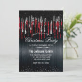 Chique zwart en rood zilver glitter druipt Kerstmi Kaart (Staand voorkant)