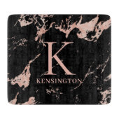 Chique zwart en Roos gouden folie marmer monogram Snijplank (Voorkant)