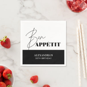 Chique Zwart en Wit Bon Appétit Script Verjaardag Servet