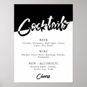 Chique Zwart en Wit Feest Drankmenu Poster