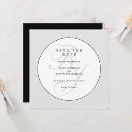Chique Zwart en Wit Monogram Save the Date