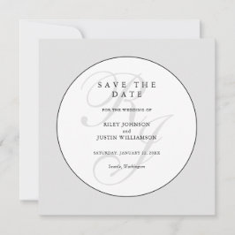 Chique Zwart en Wit Monogram Save the Date