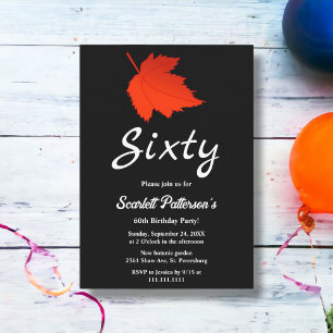 Chique zwart en wit rood bladeren Herfst 60e verja Kaart