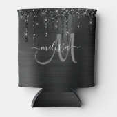 Chique Zwart Geborsteld Metaal Dripping Glitter Mo Blikjeskoeler (Voorkant)