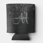 Chique Zwart Geborsteld Metaal Dripping Glitter Mo Blikjeskoeler (Achterkant)