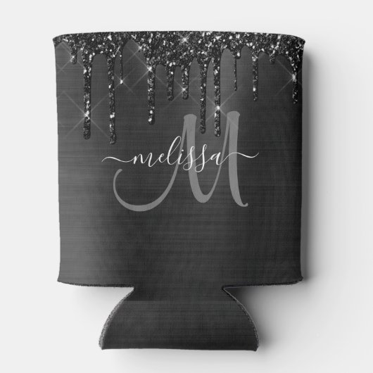 Chique Zwart Geborsteld Metaal Dripping Glitter Mo Blikjeskoeler (Achterkant)