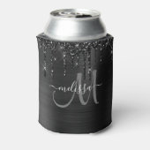 Chique Zwart Geborsteld Metaal Dripping Glitter Mo Blikjeskoeler (Blikje Achterkant)