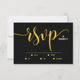 Chique Zwart & Geel Minimalistische Bruiloft RSVP Kaartje