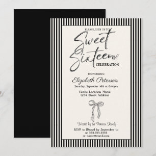 Chique Zwart-Gestreepte Sweet 16 met Strik Kaart