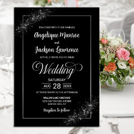 Chique zwart glitter bruiloft kaart