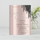 Chique zwart glitter druppels, Roos goudzoet 16 Kaart (Staand voorkant)