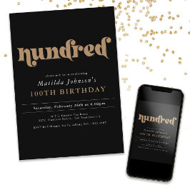 Chique Zwart Goud 100e Verjaardagsfeestuitnodiging Kaart