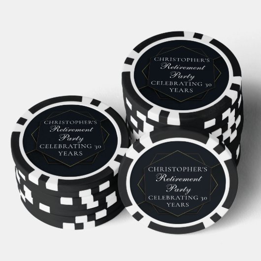 Chique Zwart Goud Aangepaste Pensioenfeest Poker Chips (Opstapeling)