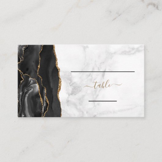 Chique Zwart Goud Agaat Marmer Bruiloft Escort Plaatskaartje (Voorkant)