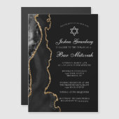 Chique Zwart Goud Agate Bar Mitswa Feest Magnetische Uitnodiging (Voorkant / Achterkant)