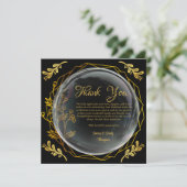 Chique Zwart & Goud Bloemige Trouwdag Stijl Bedankkaart (Staand voorkant)