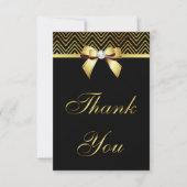 Chique Zwart Goud Chevrons Diamant Bow Dank u Bedankkaart (Voorkant)
