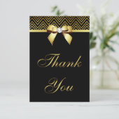 Chique Zwart Goud Chevrons Diamant Bow Dank u Bedankkaart (Staand voorkant)