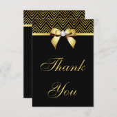 Chique Zwart Goud Chevrons Diamant Bow Dank u Bedankkaart (Voorkant / Achterkant)