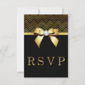 Chique Zwart Goud Chevrons Diamant Bow RSVP (Voorkant)