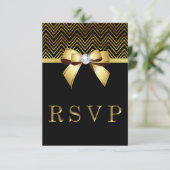 Chique Zwart Goud Chevrons Diamant Bow RSVP (Staand voorkant)