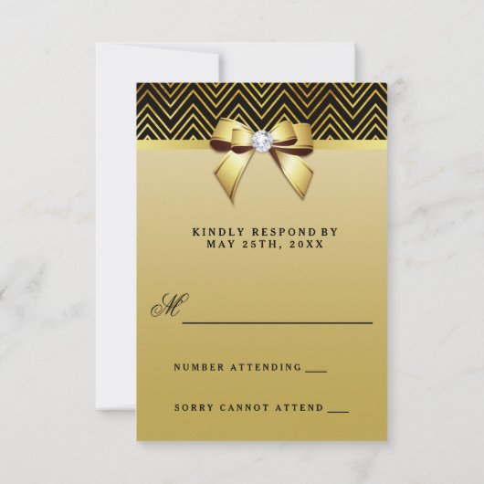Chique Zwart Goud Chevrons Diamant Bow RSVP (Achterkant)