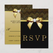 Chique Zwart Goud Chevrons Diamant Bow RSVP (Voorkant / Achterkant)