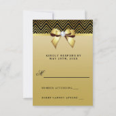 Chique Zwart Goud Chevrons Diamant Bow RSVP Kaartje (Achterkant)