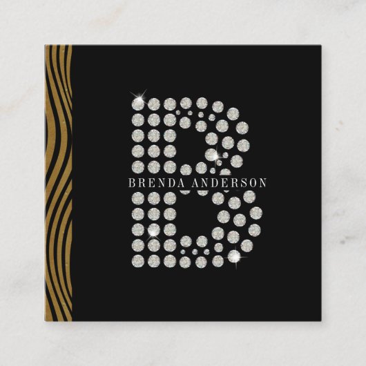 Chique Zwart Goud Diamant Initiaal B Monogram QR C Vierkante Visitekaartje (Voorkant)