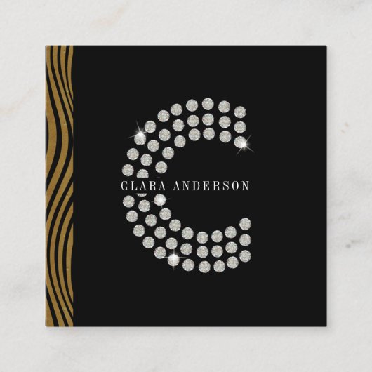 Chique Zwart Goud Diamant Initiaal C Monogram QR C Vierkante Visitekaartje (Voorkant)